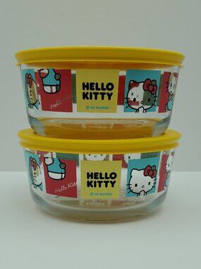 Pyrex Hello Kitty Glass Food Storage Bowls Glass Containers with Plastic Lids
